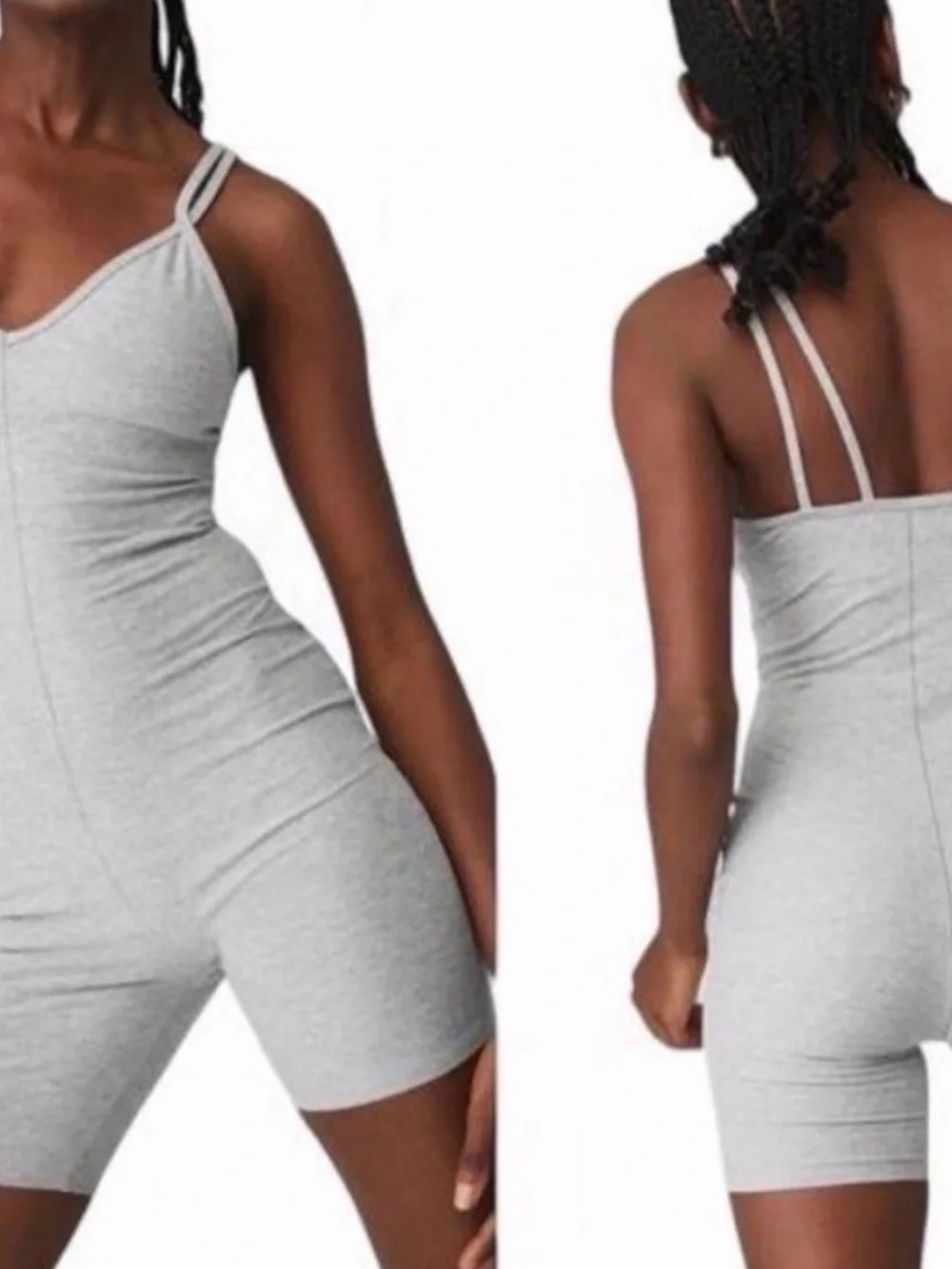 Alo Light Gray Double-Strap Romper Bodysuit